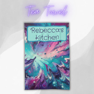 Paño De Cocina Patrón resumen de color turquesa y rosa monogramad