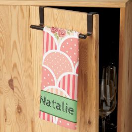 Paño De Cocina Patrón retro adorable en rosa l monogramado