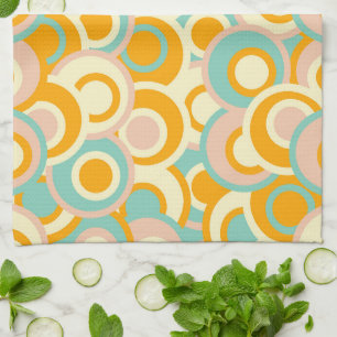 Paño De Cocina Patrón retro colorido en tonos pastel de naranja