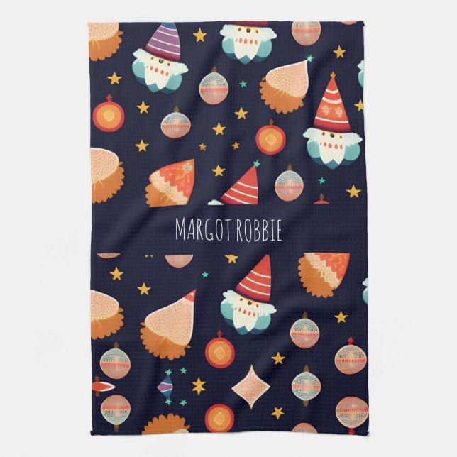 Paño De Cocina Patrón retro de las decoraciones navideñas de Sant (Vertical)