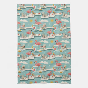 Paño De Cocina Patrón Retro de Verano junto a la Piscina de Flame