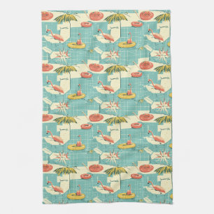Paño De Cocina Patrón Retro de Verano junto a la Piscina de Flame