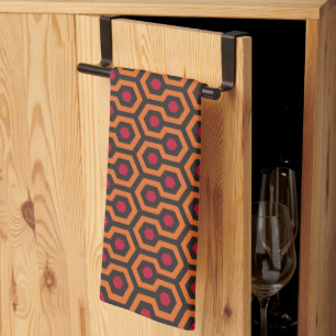 Paño De Cocina Patrón retro moderno Naranja rojo marrón hexagonal