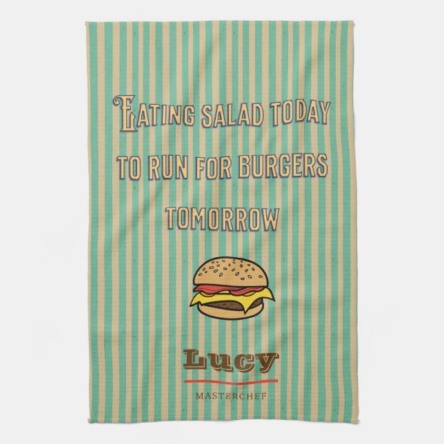 Paño De Cocina Patrón retro monograma con hamburguesa linda (Vertical)