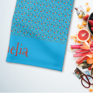 Paño De Cocina Patrón rojo amarillo mini flor turquesa