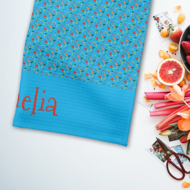 Paño De Cocina Patrón rojo amarillo mini flor turquesa (Subido por el creador)