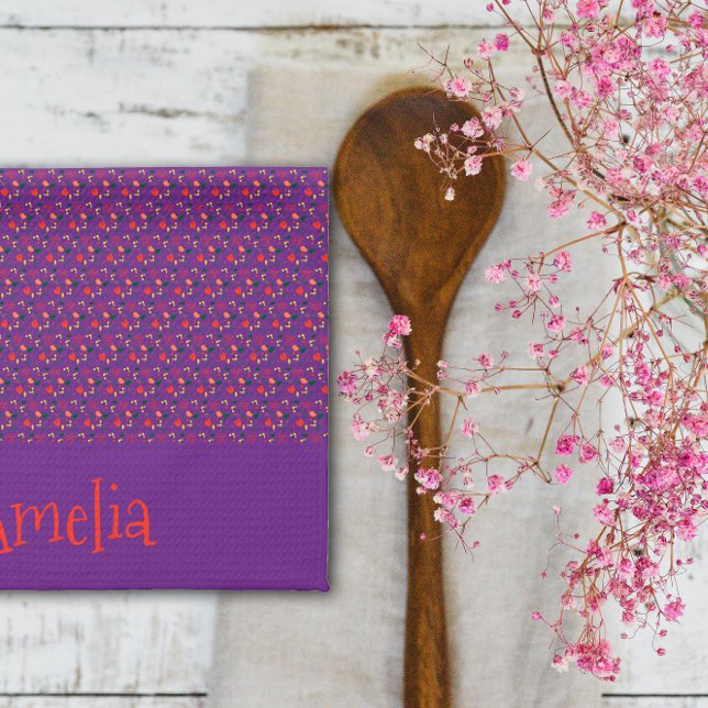 Paño De Cocina Patrón rojo amarillo mini flor violeta (Subido por el creador)