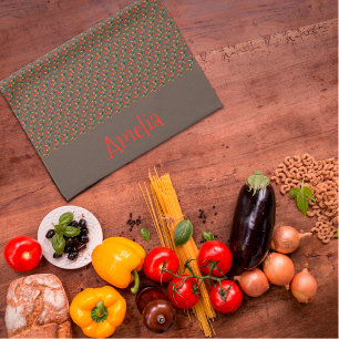 Paño De Cocina Patrón rojo amarillo mini marrón