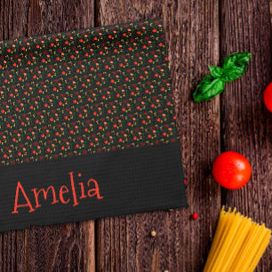 Paño De Cocina Patrón rojo amarillo mini silvestre negro