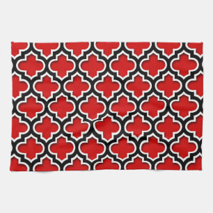 Paño De Cocina Patrón rojo blanco marroquí de quatrefol #5DS
