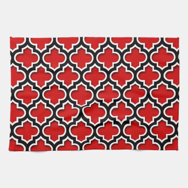 Paño De Cocina Patrón rojo blanco marroquí de quatrefol #5DS (Horizontal)