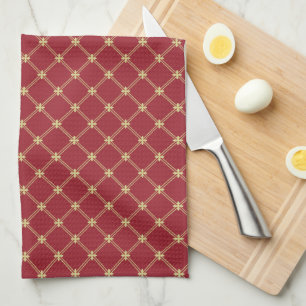 Paño De Cocina Patrón rojo y dorado tudor