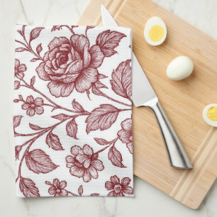 Paño De Cocina Patrón Rosa de color rojo oscuro