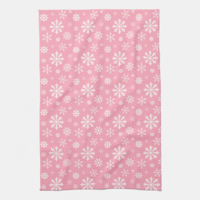 Paño De Cocina Patrón rosa y blanco de copos de nieve de invierno (Vertical)