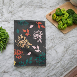 Paño De Cocina Patrón Rosa y hojas
