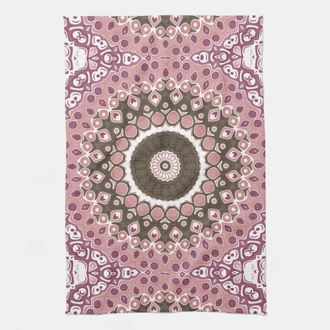 Paño De Cocina Patrón Rosa y Mocha Mandala Geometría floral (Vertical)