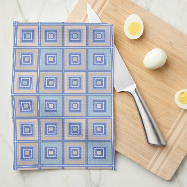 Paño De Cocina Patrón rústico de cuadrados en estilo patchwork  (Doblado Cuarto)