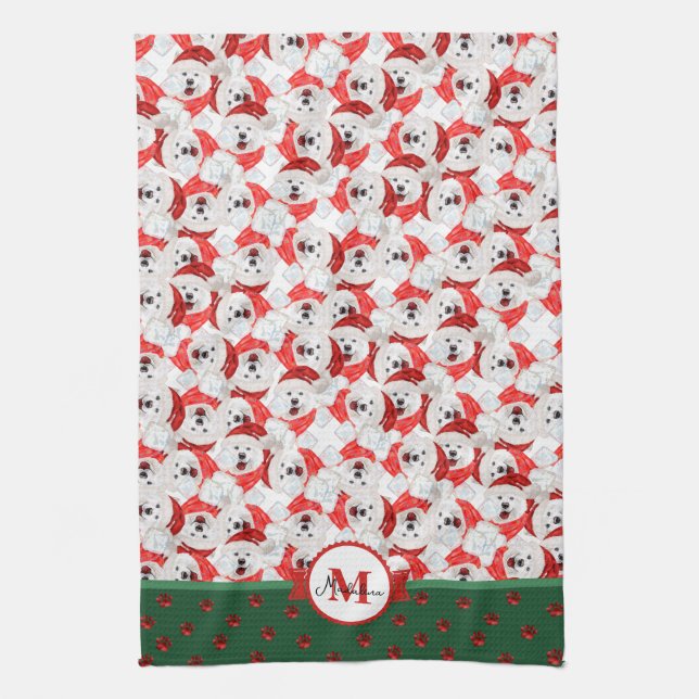 Paño De Cocina Patrón Samoyedo Monograma Navidad Perro (Vertical)