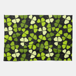 Paño De Cocina Patrón Shamrock oscuro Verde y Negro