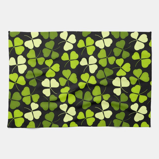 Paño De Cocina Patrón Shamrock oscuro Verde y Negro (Horizontal)