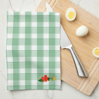 Paño De Cocina Patrón simple de flores silvestres en verde tartán