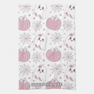 Paño De Cocina Patrón sin foco de Halloween rosa pastel (3)