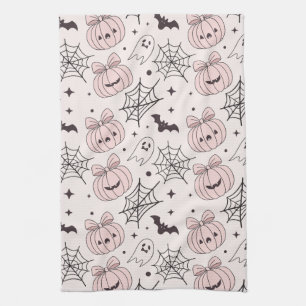 Paño De Cocina Patrón sin foco de Halloween rosa pastel (5)