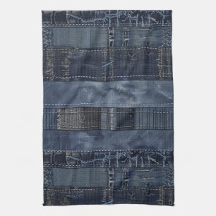 Paño De Cocina Patrón sin soldadura de mosaico índigo denim (2)