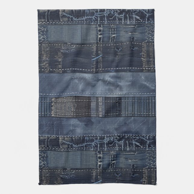 Paño De Cocina Patrón sin soldadura de mosaico índigo denim (2) (Vertical)