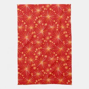 Paño De Cocina Patrón Sputnik de mediados de siglo, Rojo Profundo