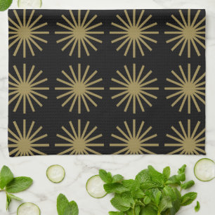 Paño De Cocina Patrón Starburst Oro y Blanco Lino