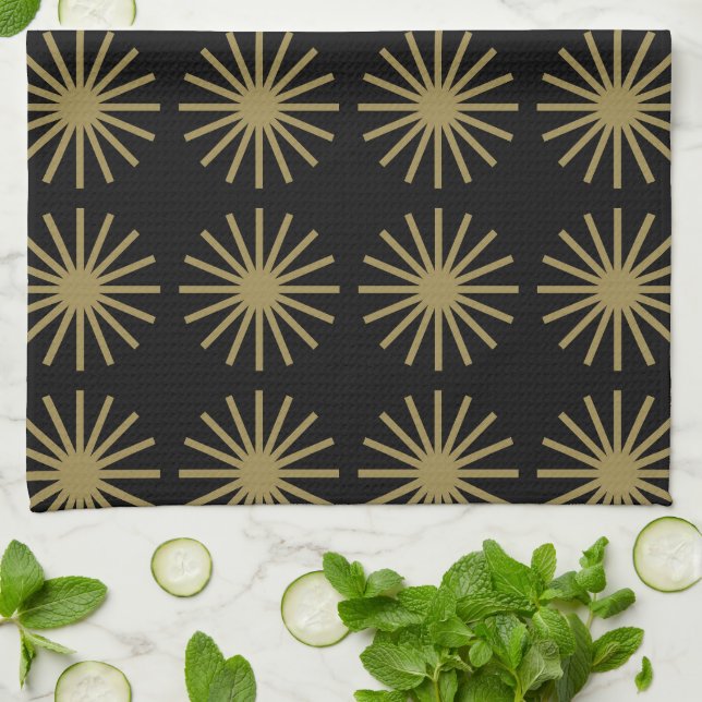 Paño De Cocina Patrón Starburst Oro y Blanco Lino (Doblado)