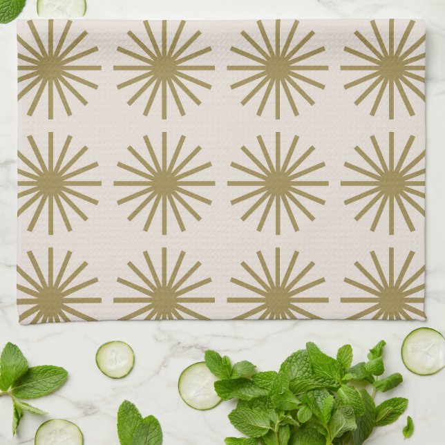 Paño De Cocina Patrón Starburst Oro y Blanco Lino (Doblado)