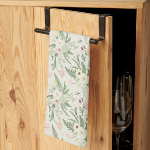 Paño De Cocina Patrón suave de flores de jardín verde