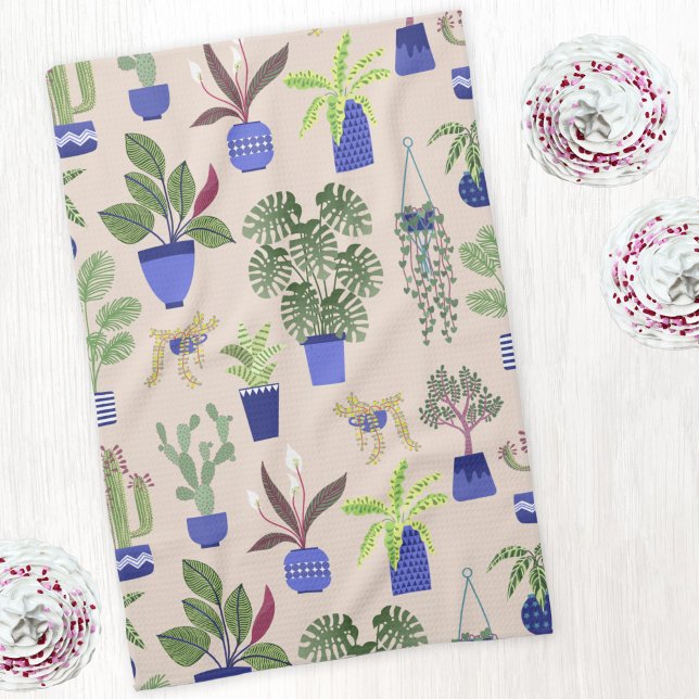 Paño De Cocina Patrón Suculento de Cactus para Hogares (Cactus succulent and houseplantj art kitchen tea towel)