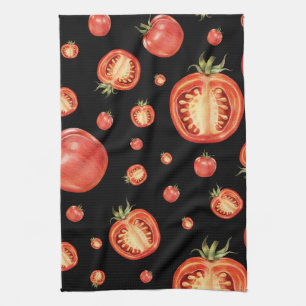 Paño De Cocina Patrón Tomate Negro y rojo