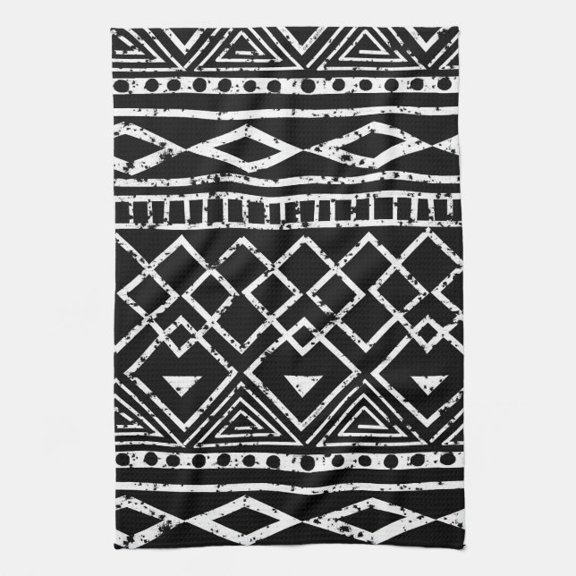 Paño De Cocina Patrón tribal africano blanco negro (Vertical)