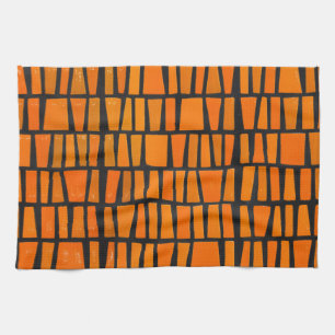 Paño De Cocina Patrón tribal africano naranja y negro