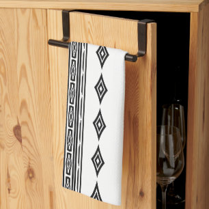 Paño De Cocina Patrón tribal azteca a rayas en blanco y negro