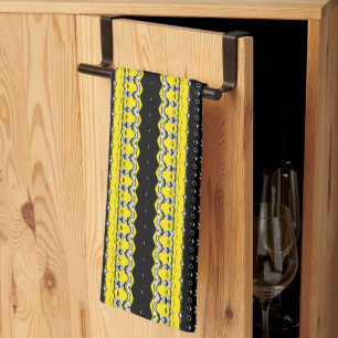 Paño De Cocina Patrón tribal negro, amarillo y blanco
