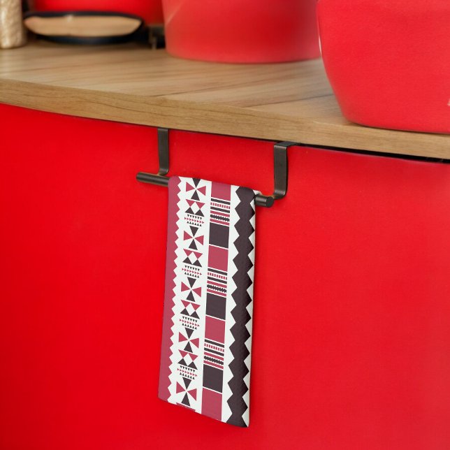 Paño De Cocina Patrón tribal rojo y negro (Kitchen Towel)