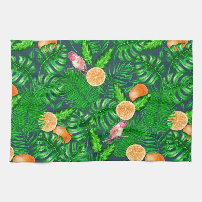 Paño De Cocina Patrón tropical, colibríes (Horizontal)