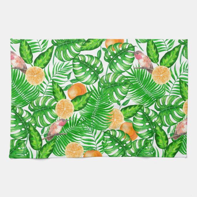 Paño De Cocina Patrón tropical, colibríes II (Horizontal)