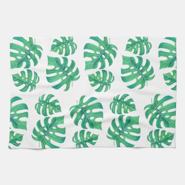 Paño De Cocina Patrón tropical con hojas de monstera (Horizontal)