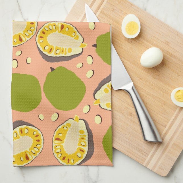 Paño De Cocina Patrón Tropical de Jackfruit de verano - Fruta exó (Doblado Cuarto)