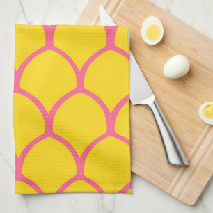 Paño De Cocina Patrón Tropical de Piña en Rosa y Amarillo