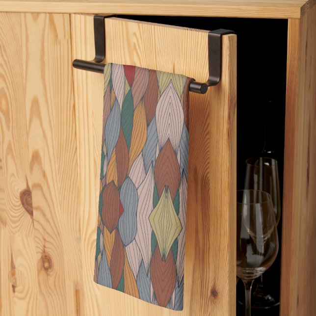 Paño De Cocina Patrón único ondulado con verde marrón Naranja ros (Pliegue de tercios)