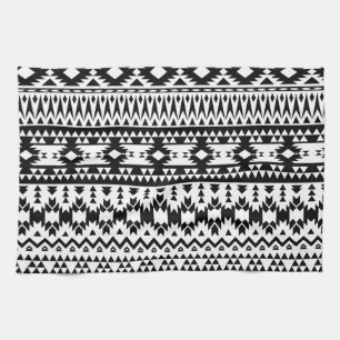 Paño De Cocina Patrón vectorial geométrico azteca blanco y negro