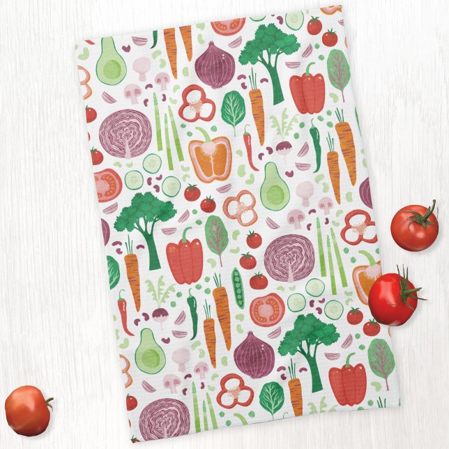 Paño De Cocina Patrón vegetal moderno (Fun modern vegetable pattern kitchen tea towel)