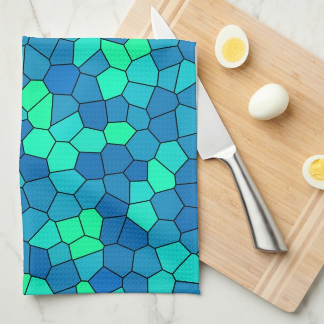 Paño De Cocina Patrón verde azulado de vidrio azul cian verde (Doblado Cuarto)